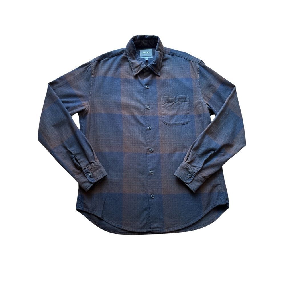 Bonobos Men's Blue and Brown Slim Fit Plaid Flannel Shirt Gorpcore